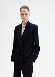 Textured Tuxedo Blazer in Virgin Wool - Black - CO Collections